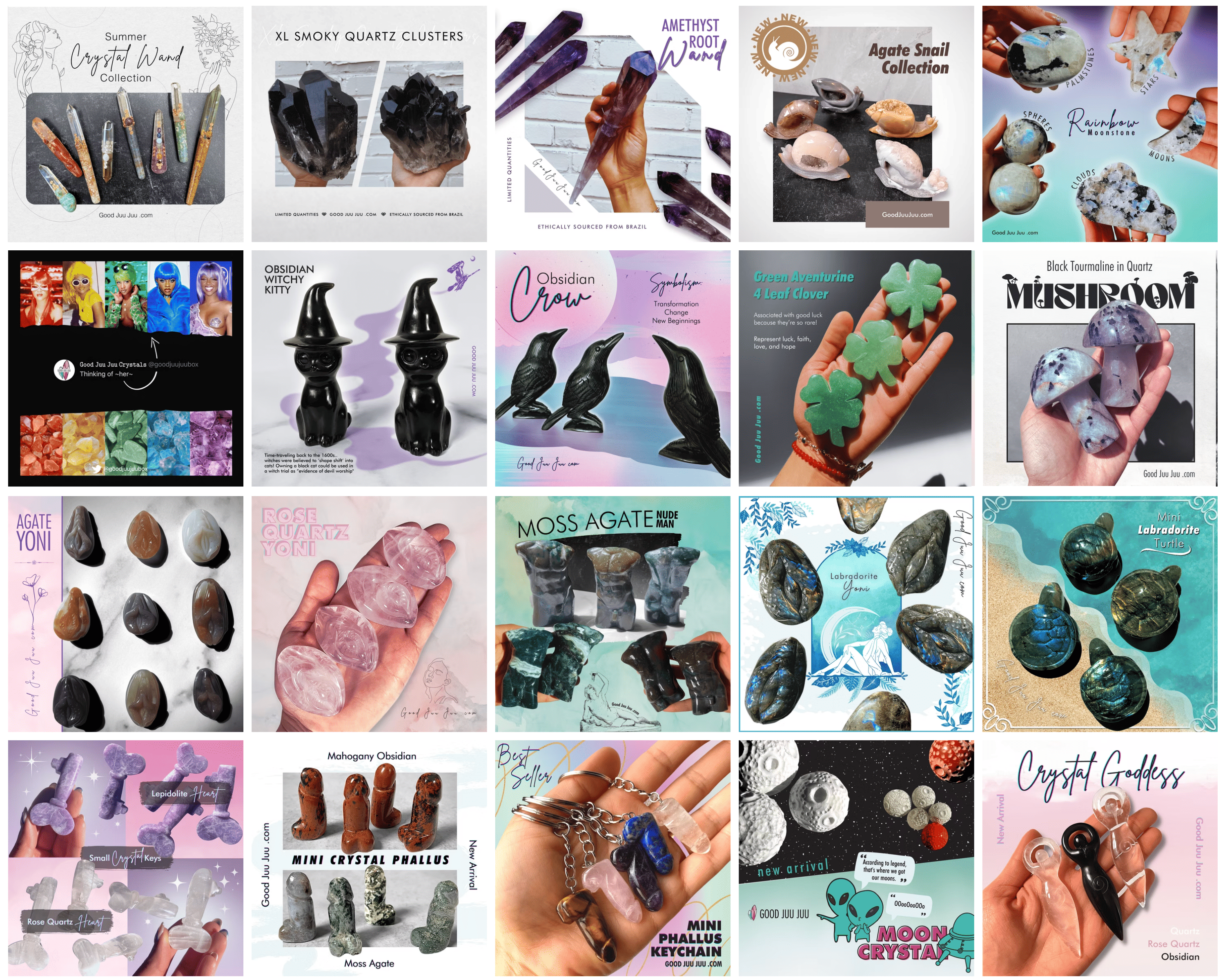 Good Juu Juu sample graphics set two: product collections and new-arrival crystal posts