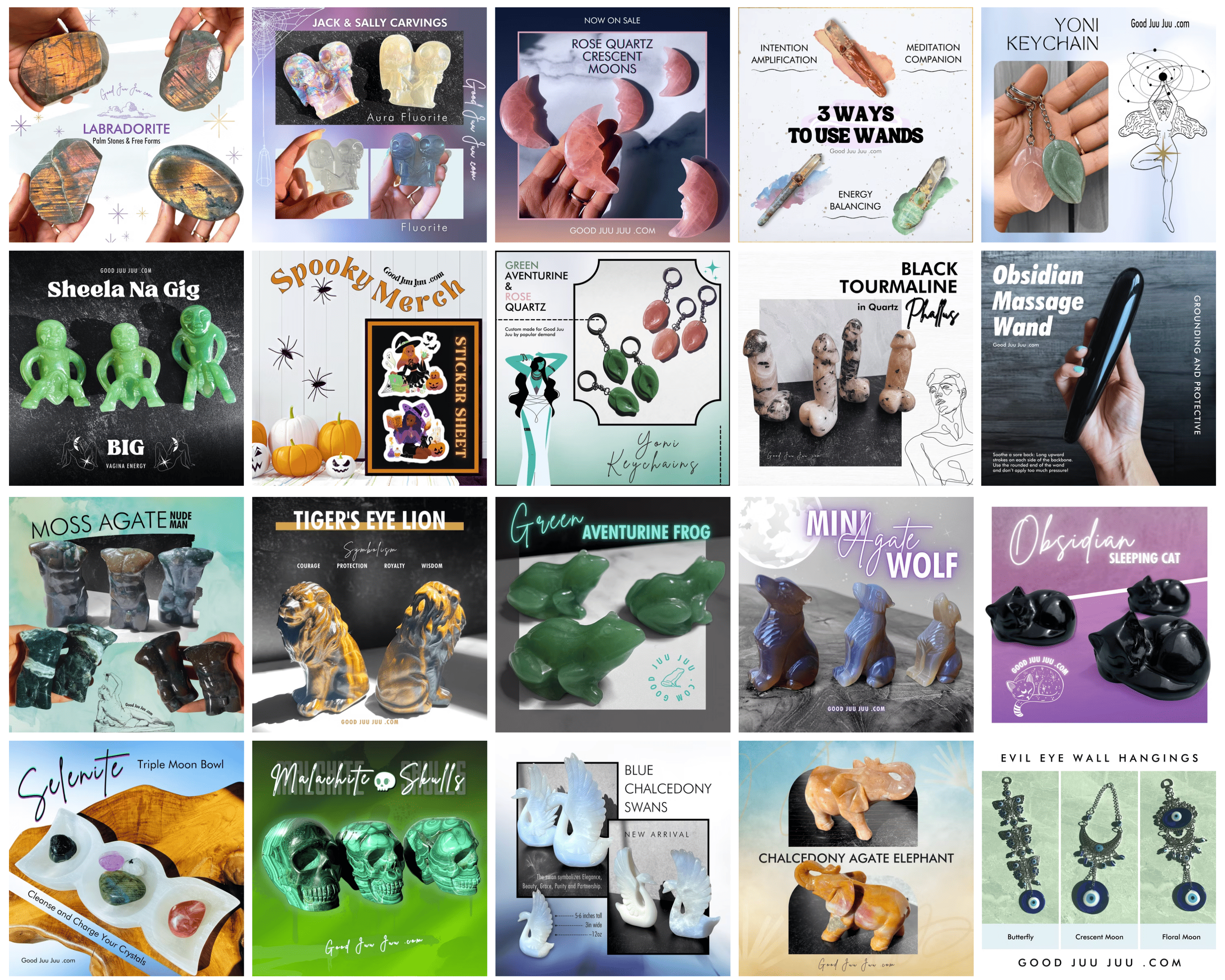 Good Juu Juu sample graphics set three: seasonal, product, and campaign crystal posts