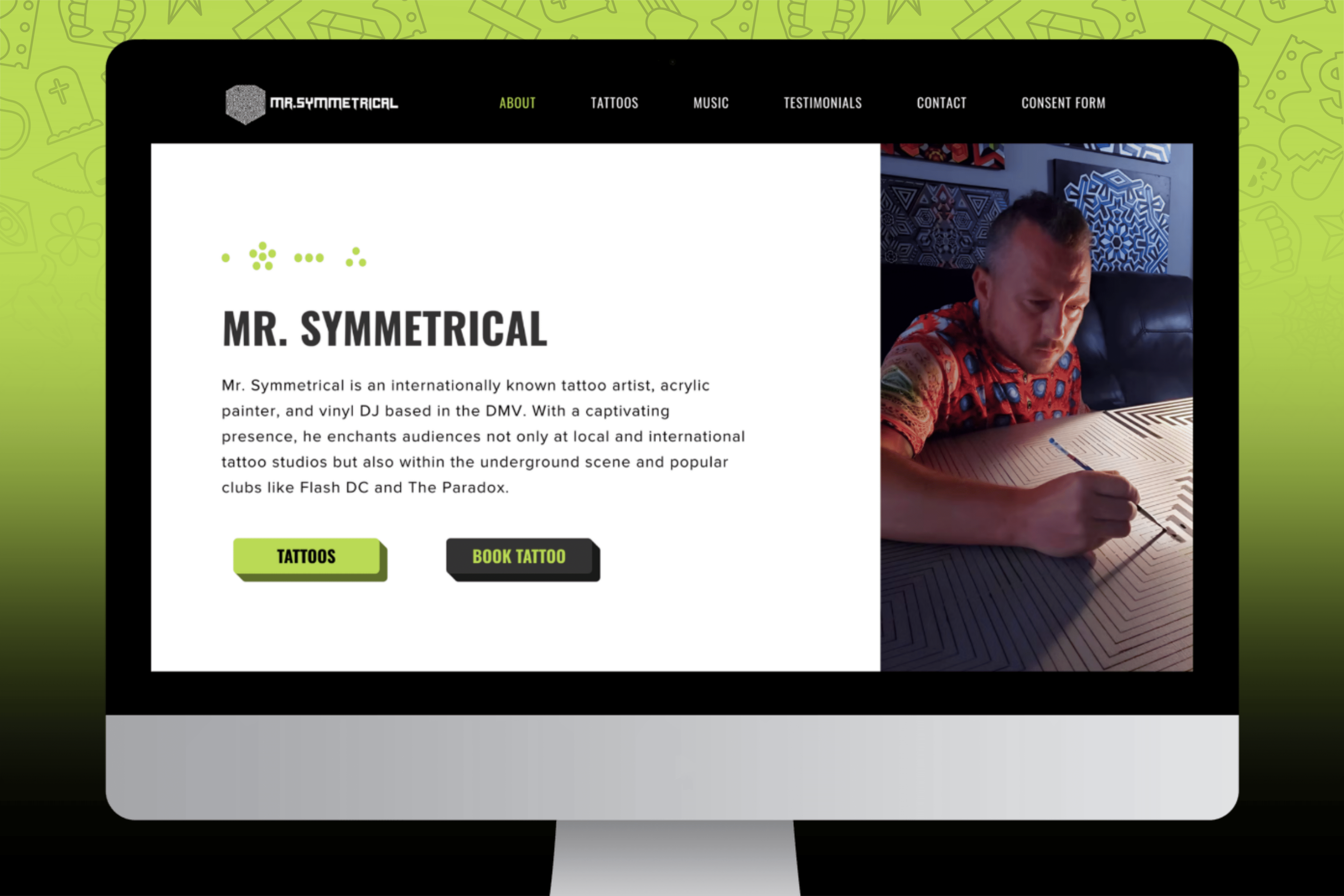 About page from the Mr. Symmetrical website