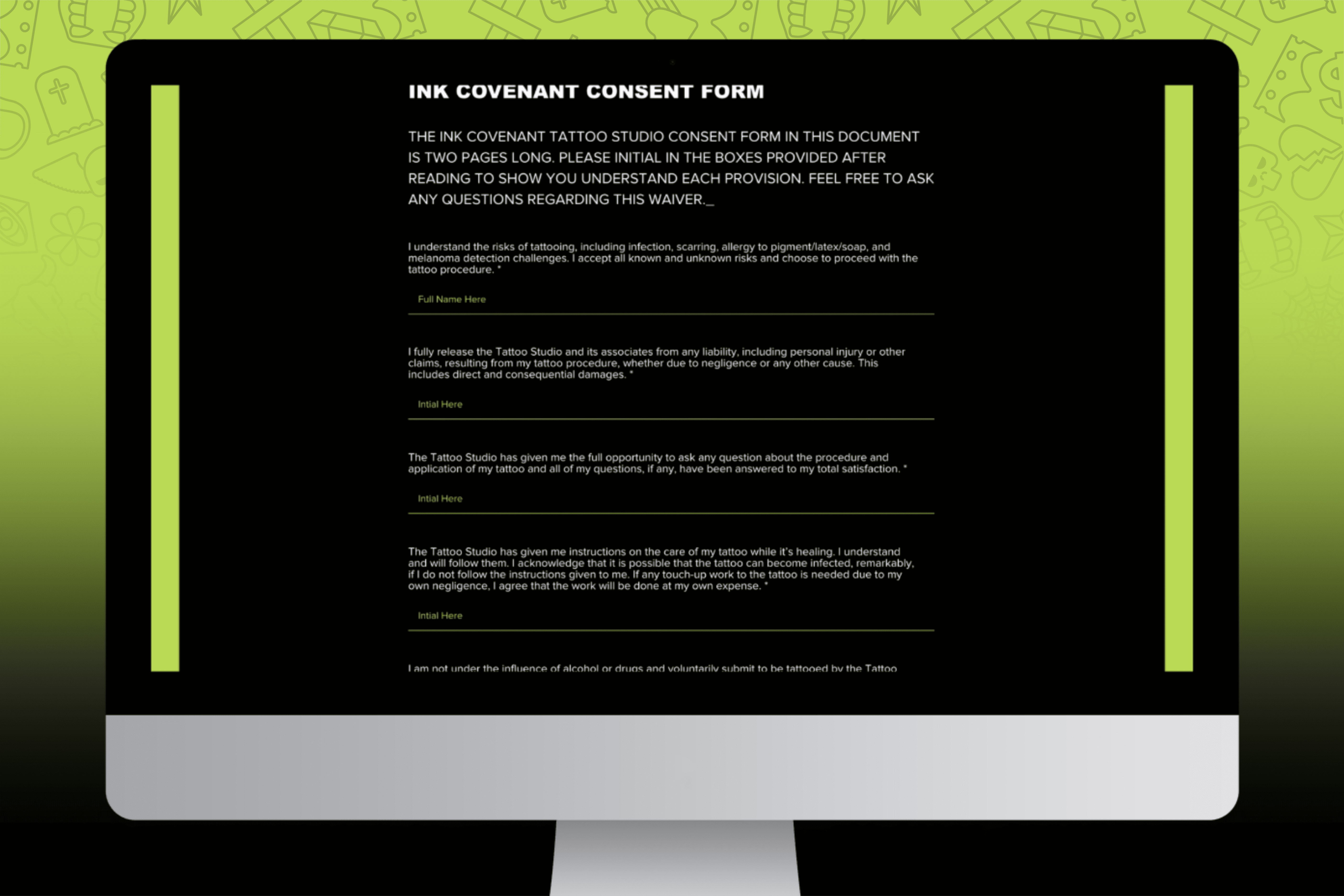 Consent form page from the Mr. Symmetrical website