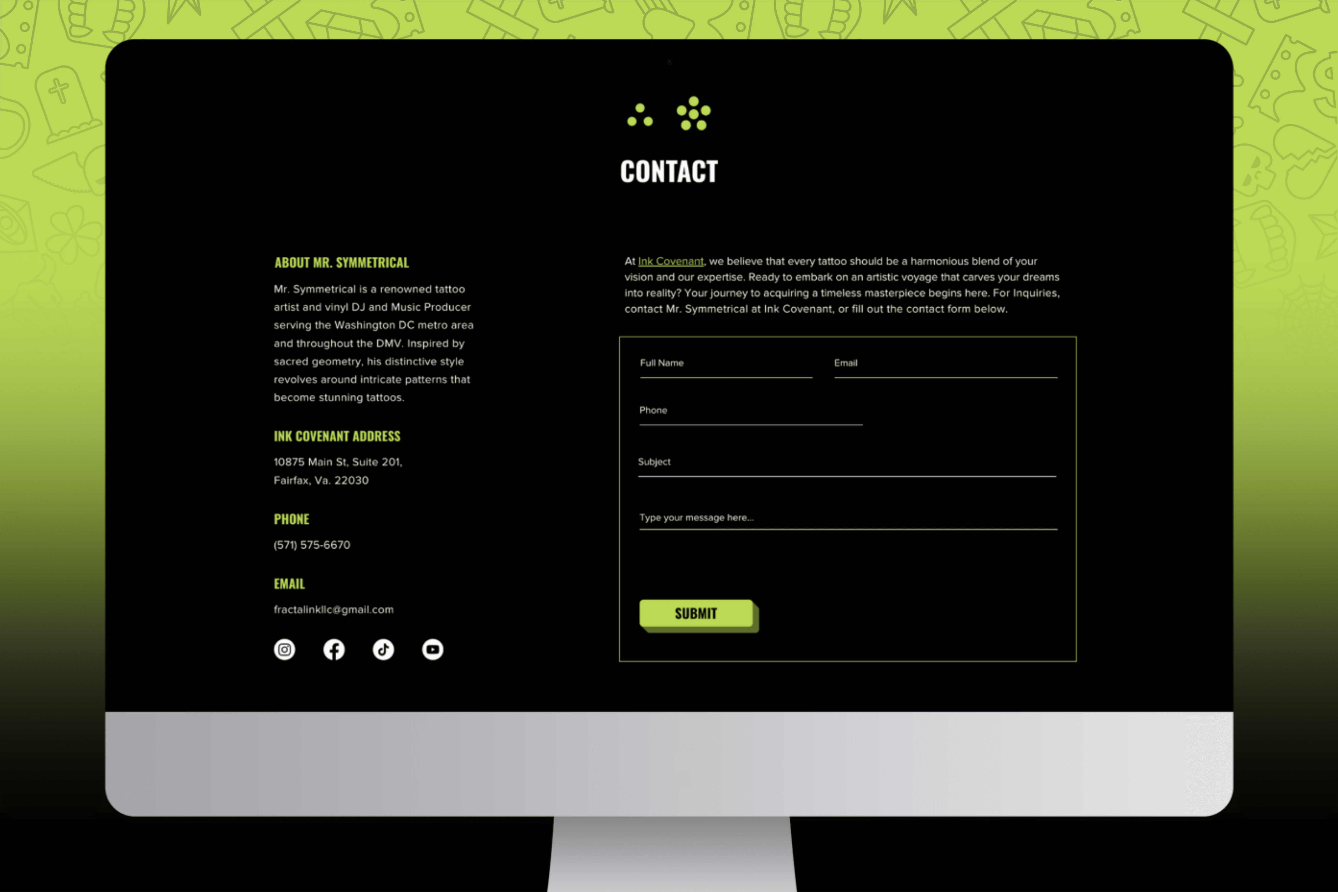 Contact section from the Mr. Symmetrical website