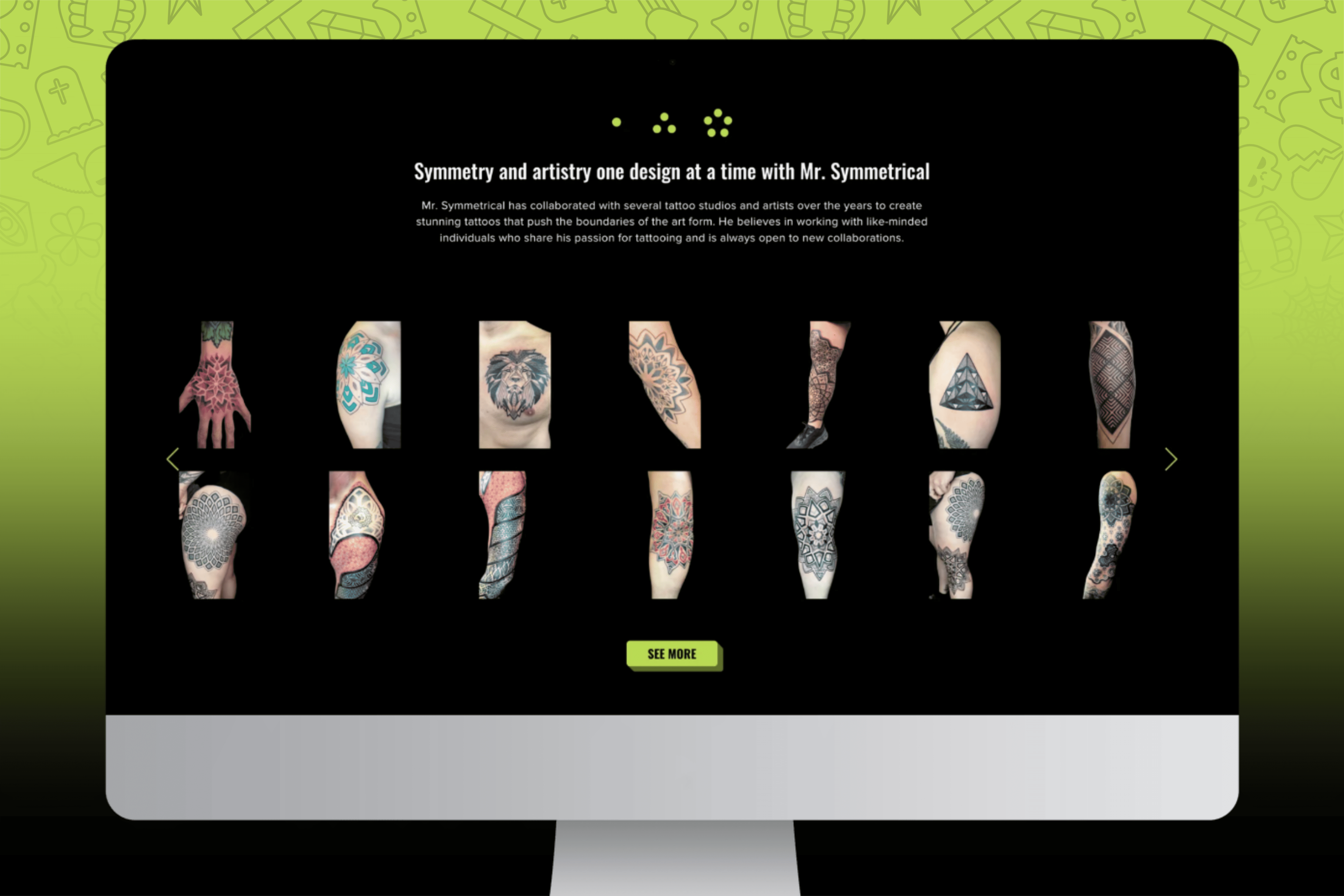 Tattoo gallery page from the Mr. Symmetrical website
