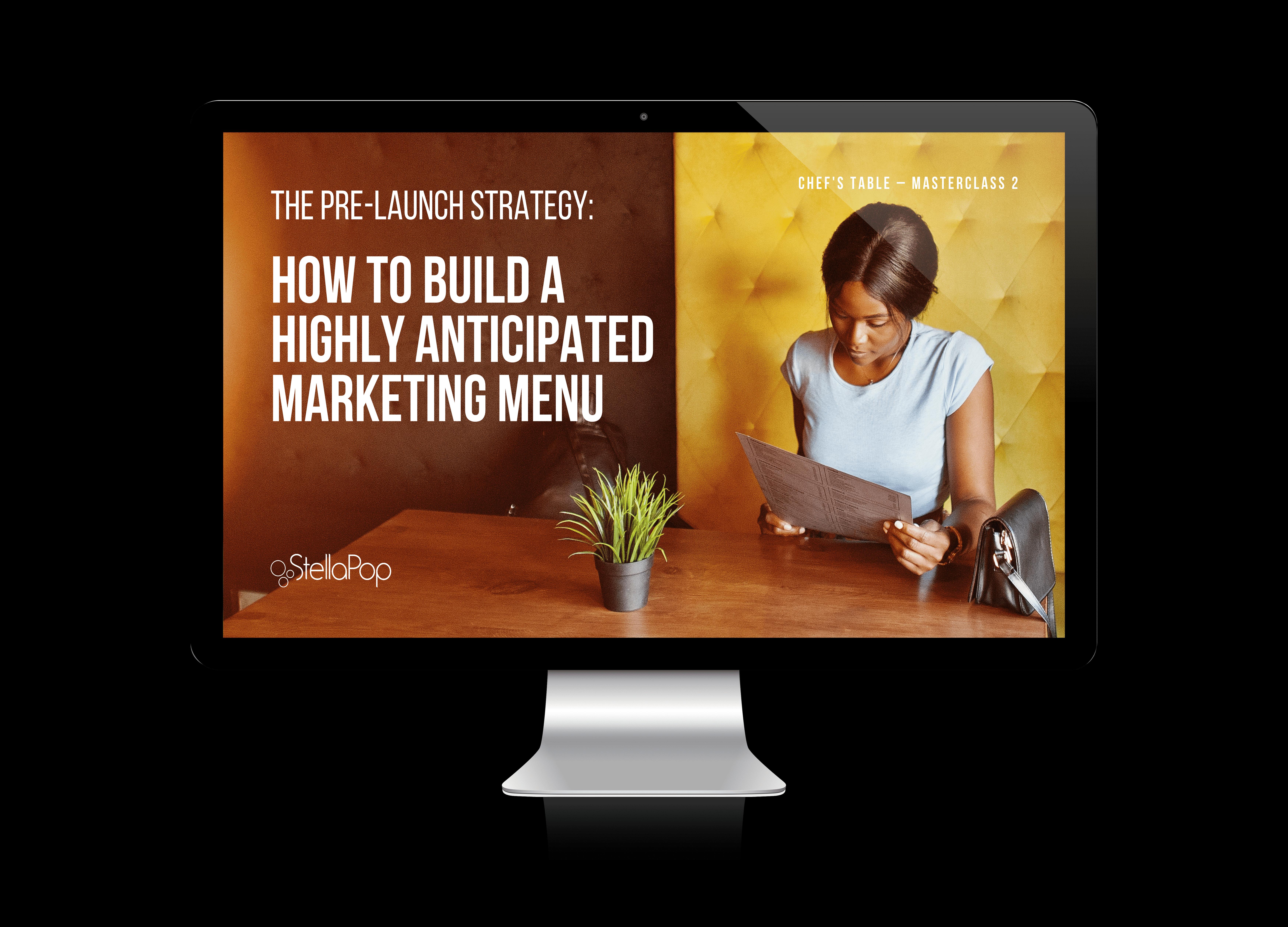 Masterclass 2 - How to Build a Highly Anticipated Marketing Menu presentation on iMac with woman reading menu